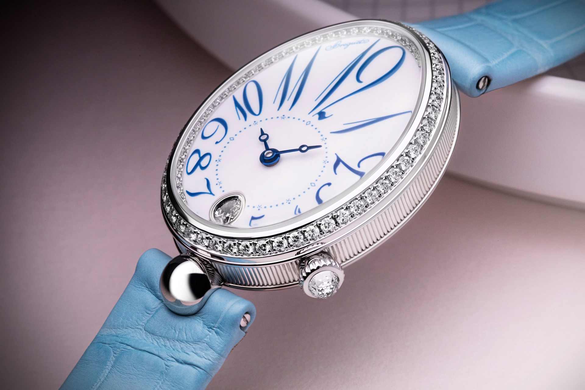 Bracelet De Montre Breguet En Crocodile Bleu Marine Avec Points Blancs – Largeur 21 Mm – Neuf Sans étiquette