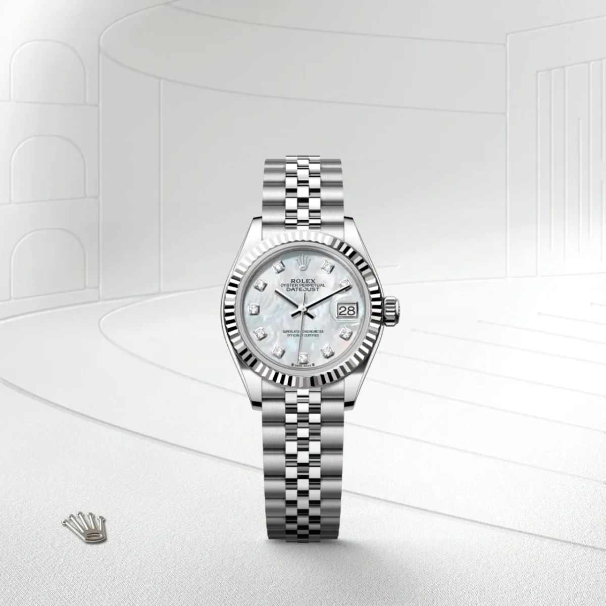Rolex Lady-Datejust 28 i White Rolesor - combination of Oystersteel and white gold, M279174-0009 - Bucherer
