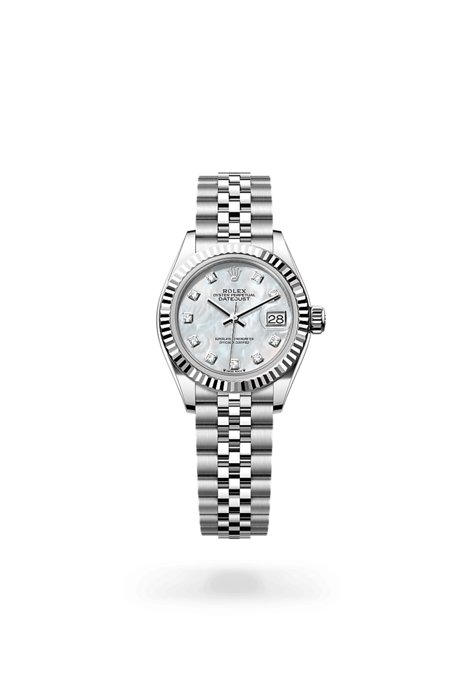 Rolex Lady-Datejust 28 i White Rolesor - combination of Oystersteel and white gold, M279174-0009 - Bucherer