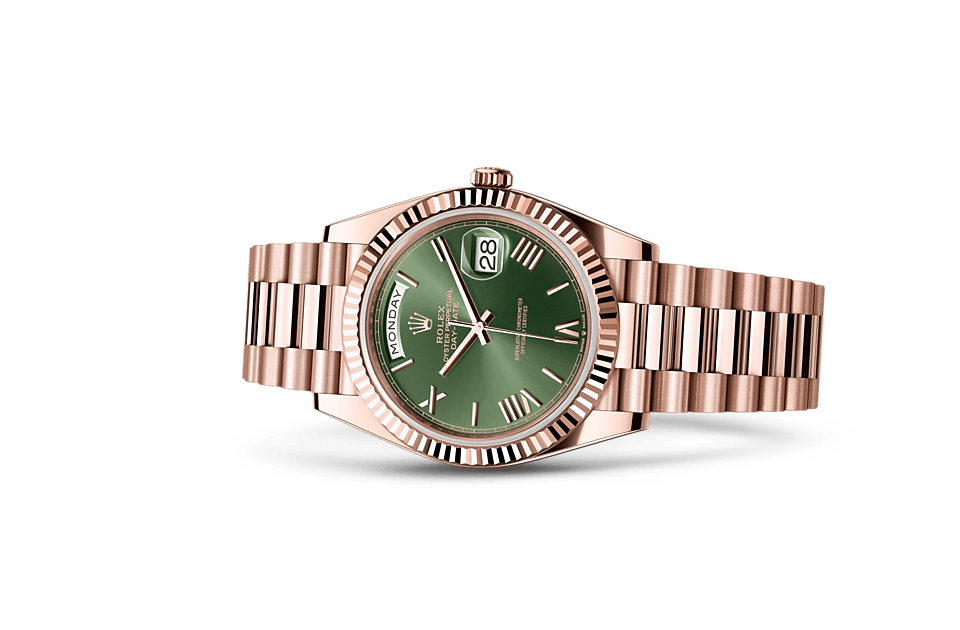 Rose gold rolex outlet day date green face