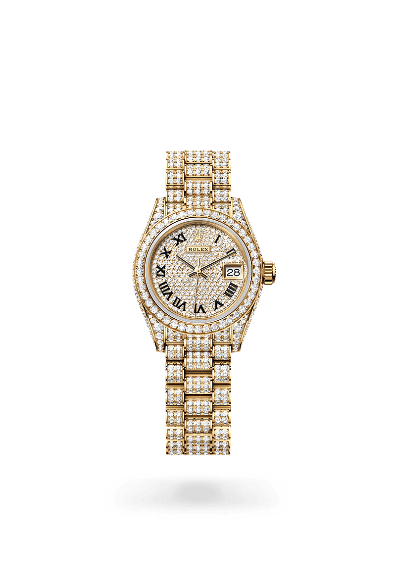 Rolex Lady-Datejust 28 in 18 ct yellow gold with case sides and  