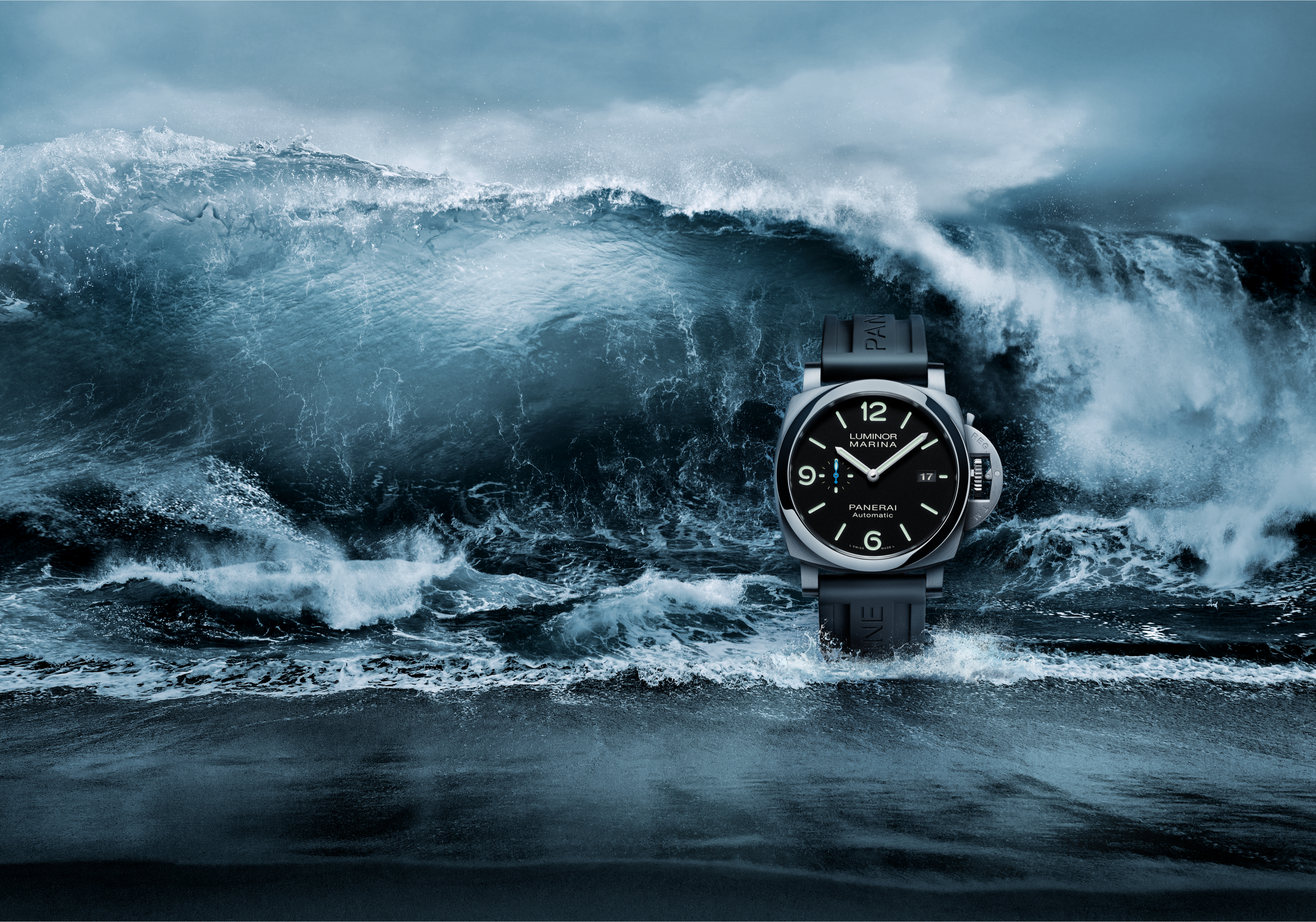 Panerai Luminor watch with a sleek, contemporary design. Featuring a stainless steel case, minimalist dial, and signature crown guard, this timepiece combines elegance with Panerai's renowned craftsmanship.