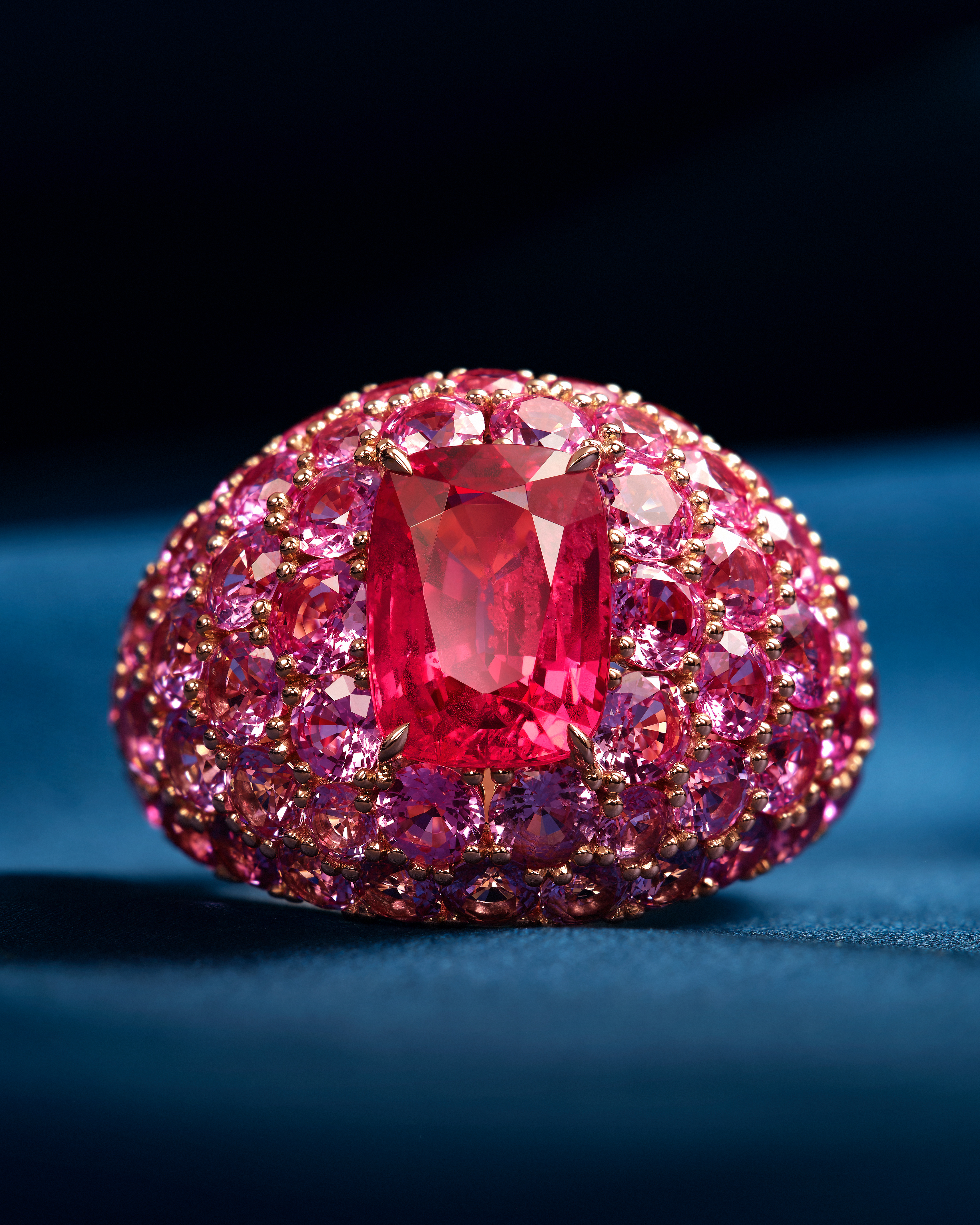 "Exquisite Bucherer Fine Jewellery cocktail ring showcasing vibrant gemstones set in meticulously crafted precious metal, a statement of elegance and sophistication. This high-jewellery piece captures the essence of Bucherer's timeless design, combining bold color with expert artistry for a stunning, luxurious look. Perfect for adding refined glamour to any occasion."