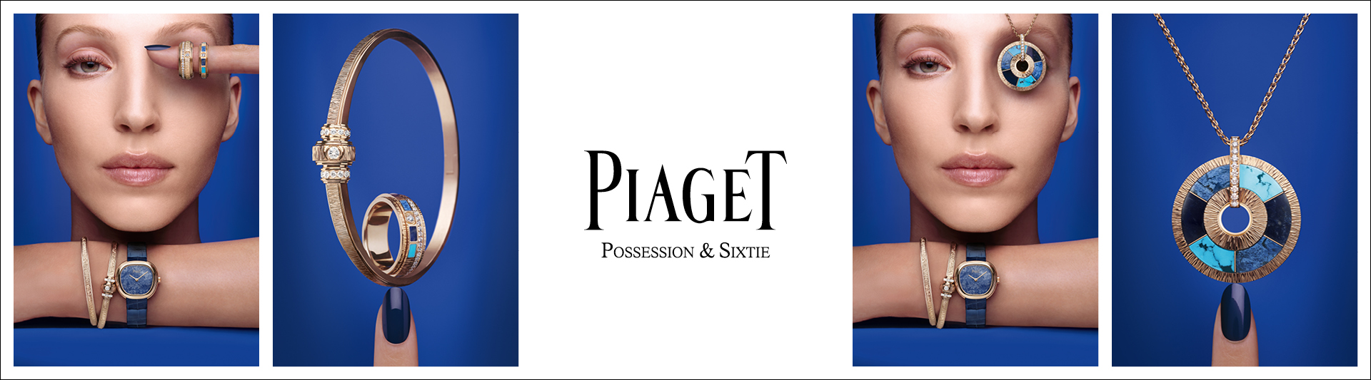 Piaget jewellery rings and braceletes on yellow background