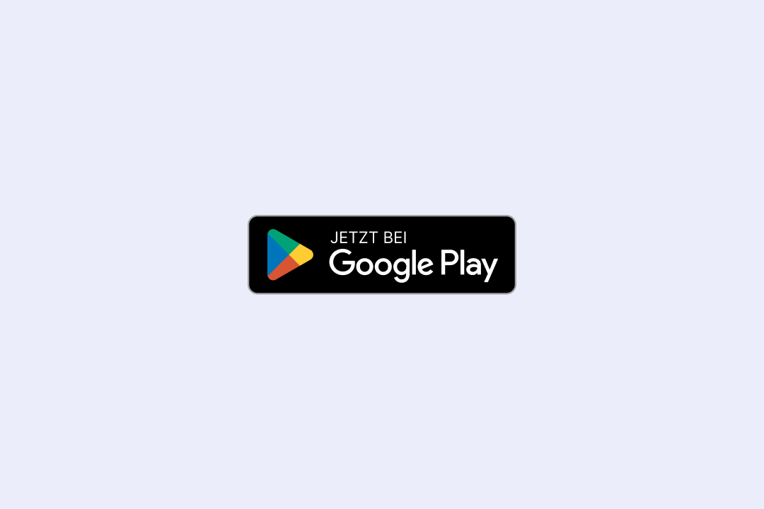 Schwarzer Google Play-Button mit der Aufschrift „JETZT BEI“ über „Google Play“ und dem farbigen Wiedergabesymbol.